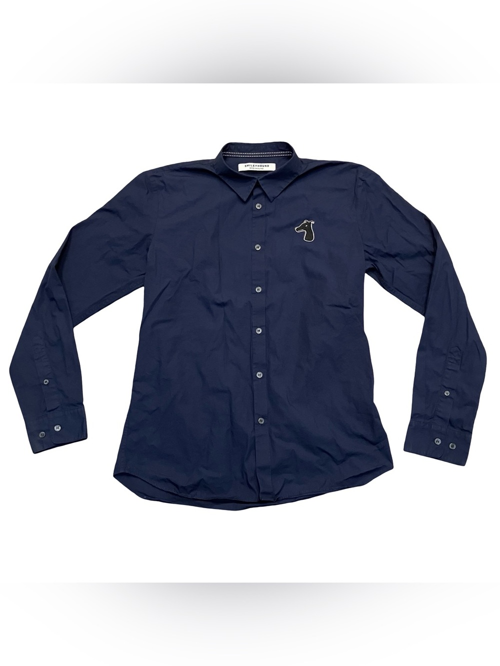 Mens L Button Up Shirt Navy Embroidered Logo Long Sleeve Smileyhound Greyhound